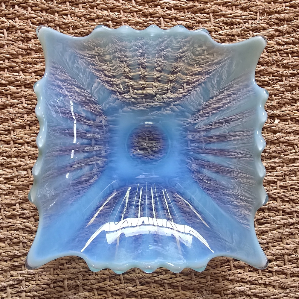 Antique Candy Dish Frosted Blue Glass